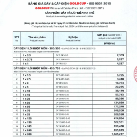BẢNG GIÁ GOLDCUP 1/4/2024