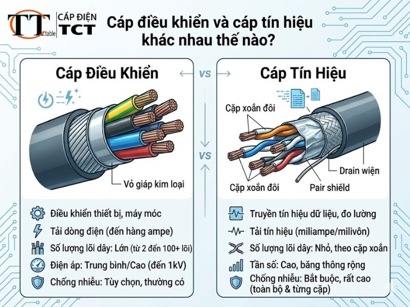 Cáp điều khiển và cáp tín hiệu khác nhau thế nào?