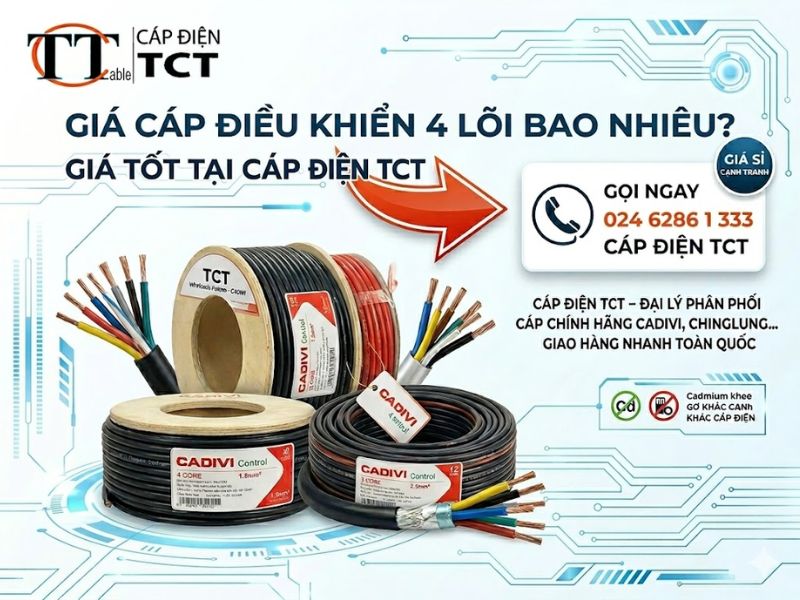 Giá cáp điều khiển 4 lõi bao nhiêu? Giá tốt tại cáp điện TCT