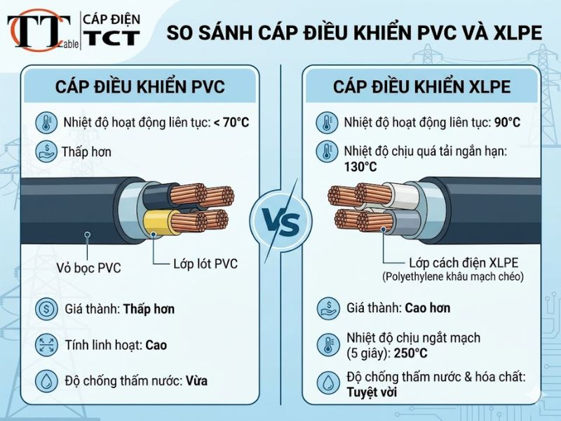 So sánh cáp điều khiển PVC và XLPE: Nên chọn loại nào cho đúng nhu cầu?