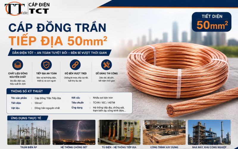 Đồng trần tiếp địa 50mm2