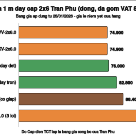 Giá dây cáp điện 2×6 Trần Phú 2026: dây dẹt, dây tròn hay cáp CVV, CXV?
